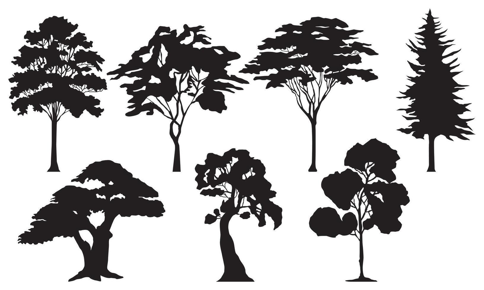 collezione di sagome grande alberi. silhouette di foresta alberi vettore