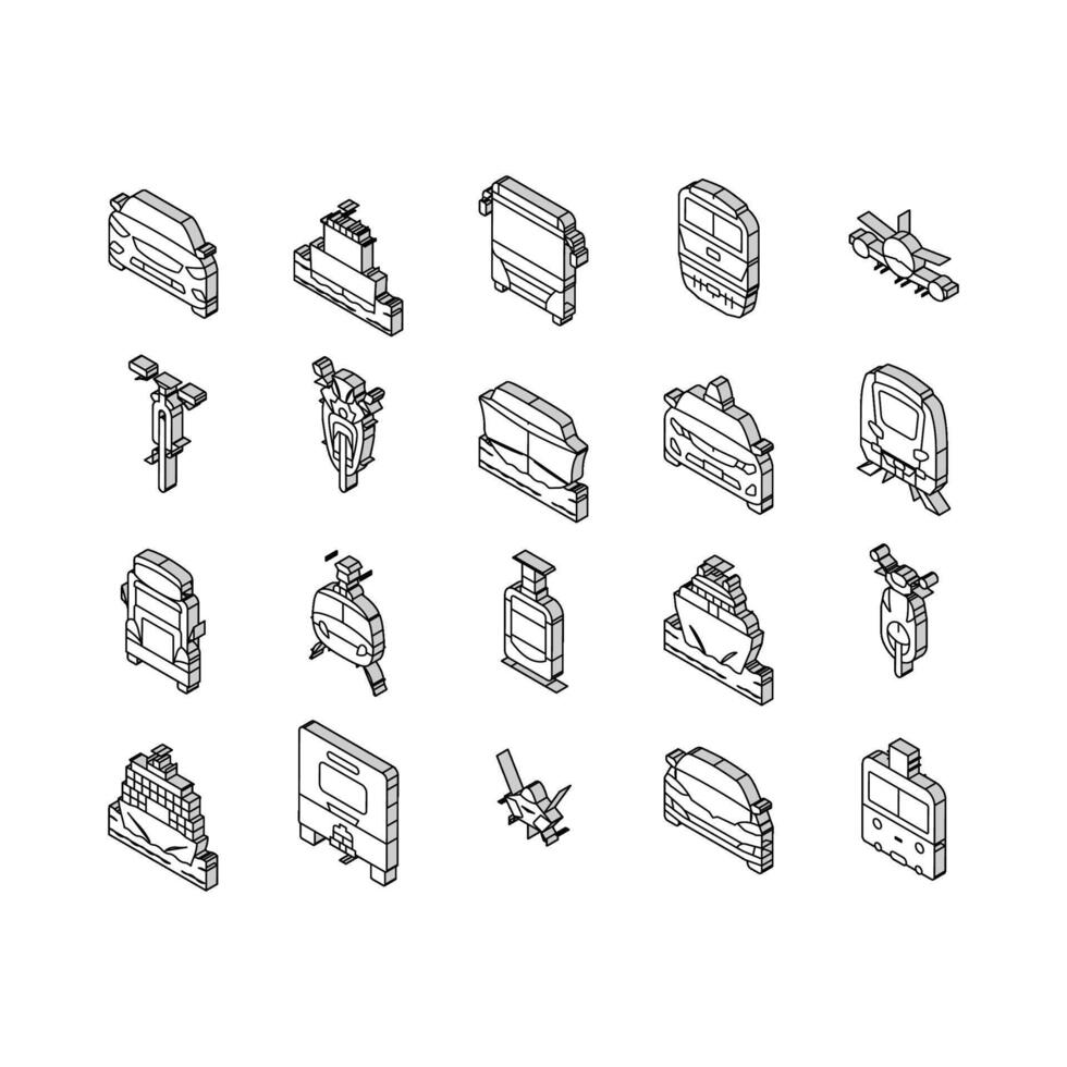 trasporto camion auto veicolo nave isometrico icone impostato vettore