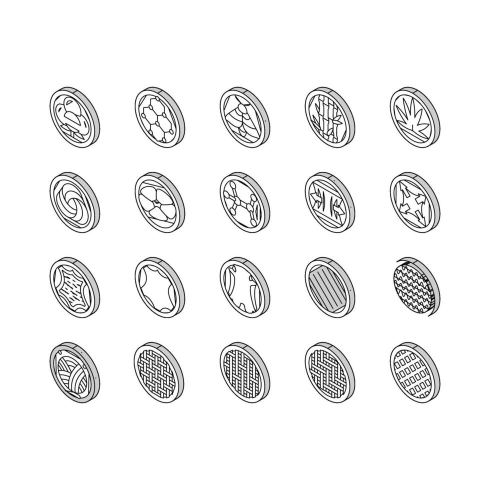 tessuto stoffa tessile Materiale isometrico icone impostato vettore