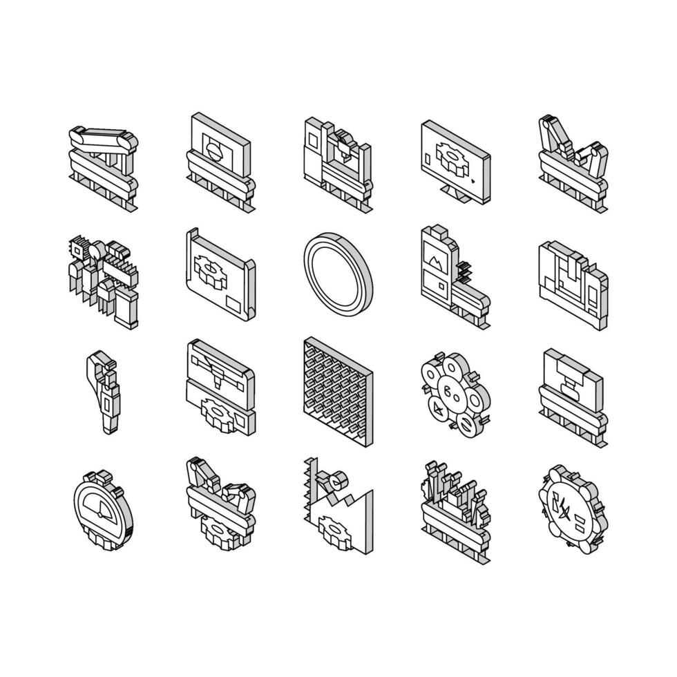 produzione industria fabbrica isometrico icone impostato vettore