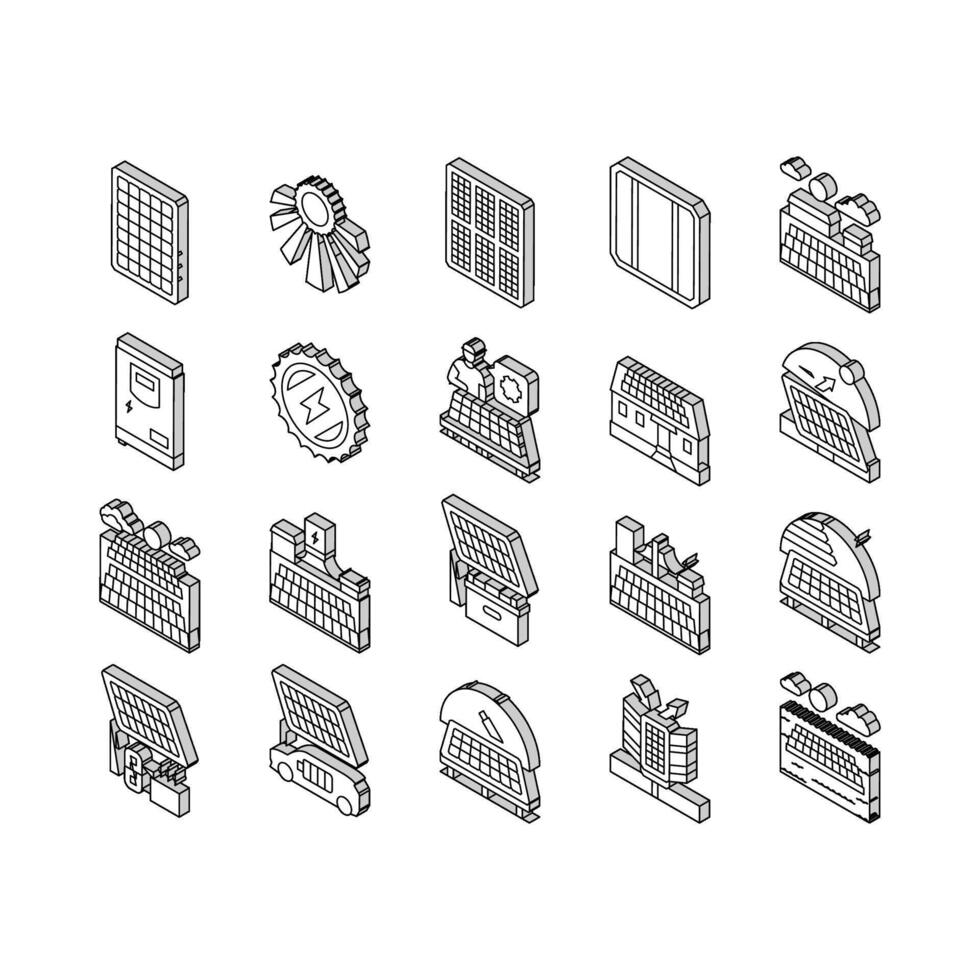 solare pannelli energia sole isometrico icone impostato vettore