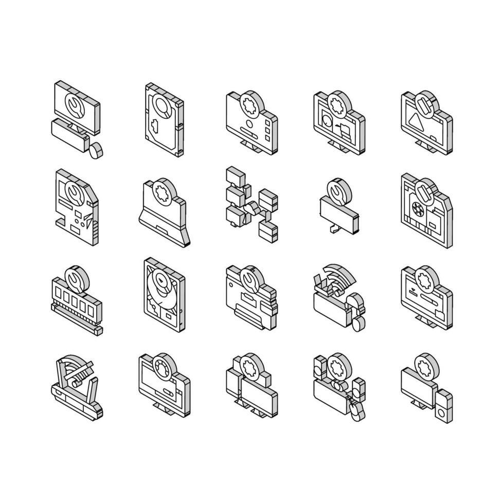 riparazione computer pc servizio isometrico icone impostato vettore