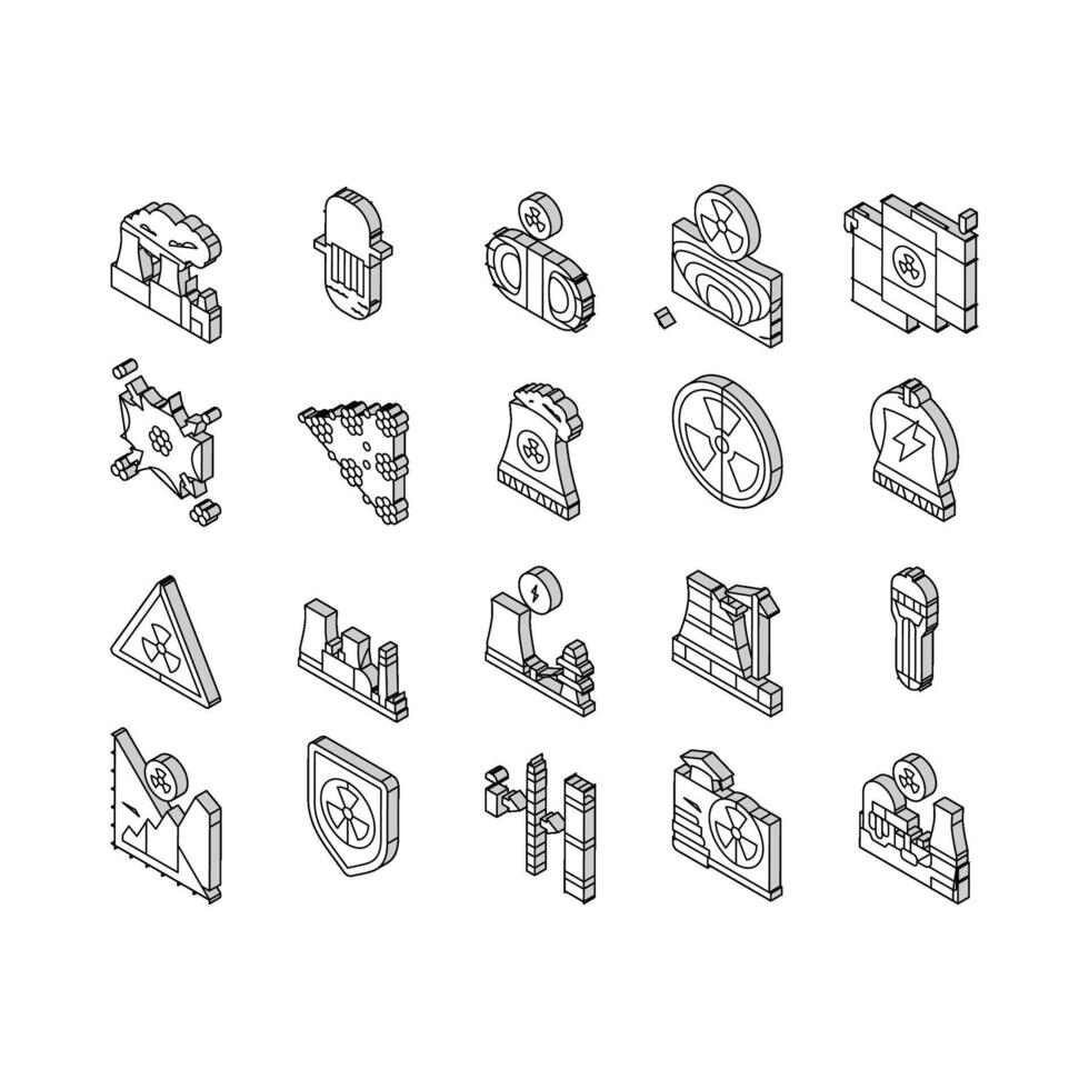 nucleare energia energia pianta isometrico icone impostato vettore
