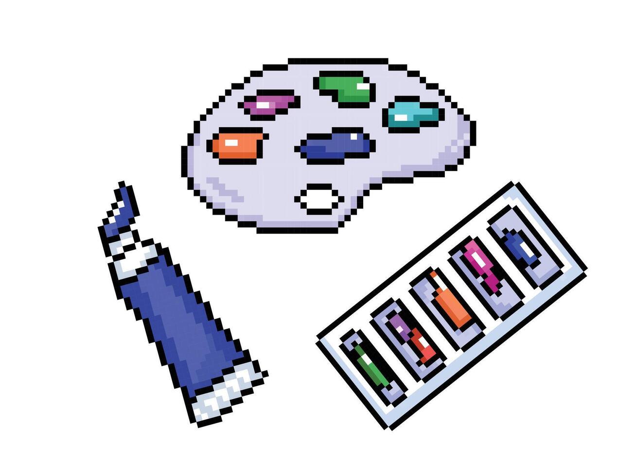 dipingere tubo e pittura tavolozza. pixel po retrò gioco styled vettore illustrazione disegno impostato collezione gruppo fascio. semplice piatto cartone animato disegno isolato su bianca sfondo.