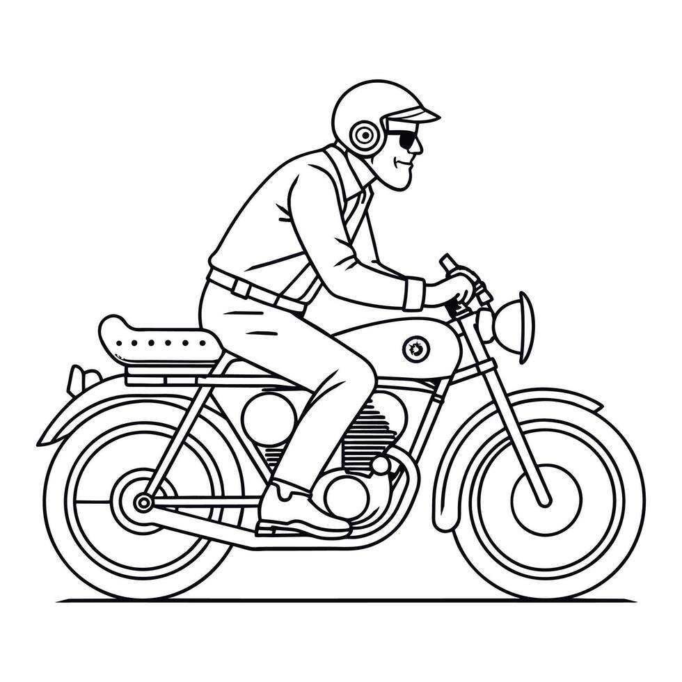 uomo equitazione un' classico motociclo linea arte vettore illustrazione