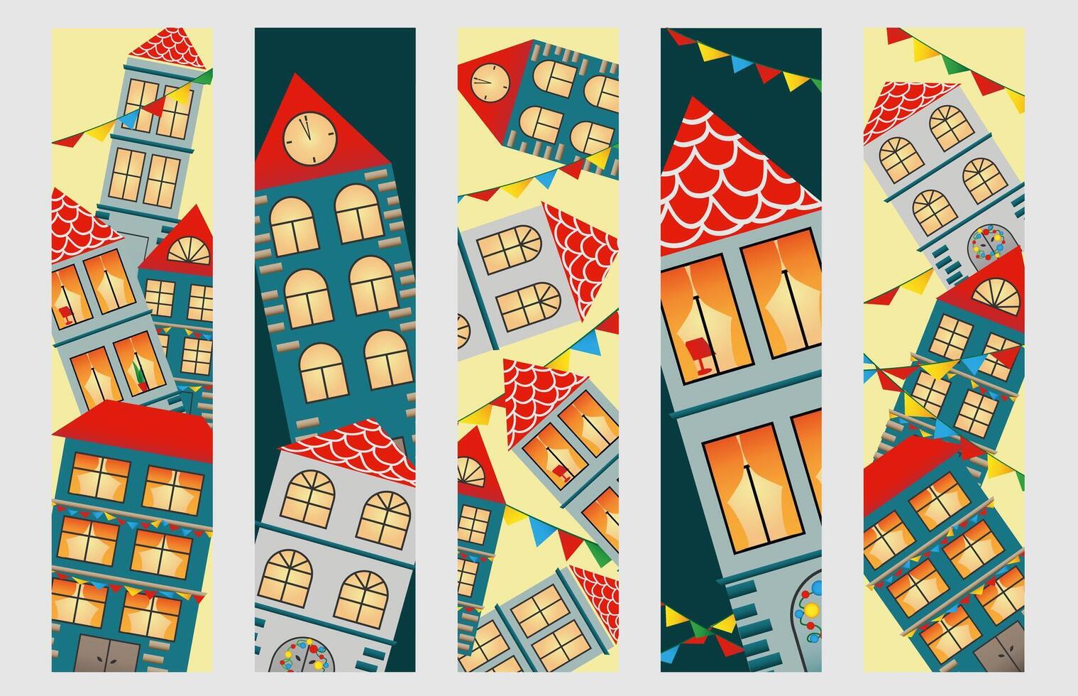 impostato segnalibri con mano disegnato europeo città. carino cittadina case con rosso tetto. vettore