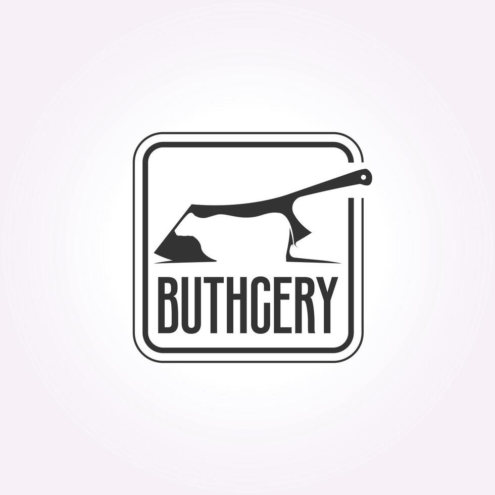 macellaio negozio semplice logo design etichetta. bbq ristorante piatto design con Vintage ▾ capocuoco coltello icona vettore illustrazione