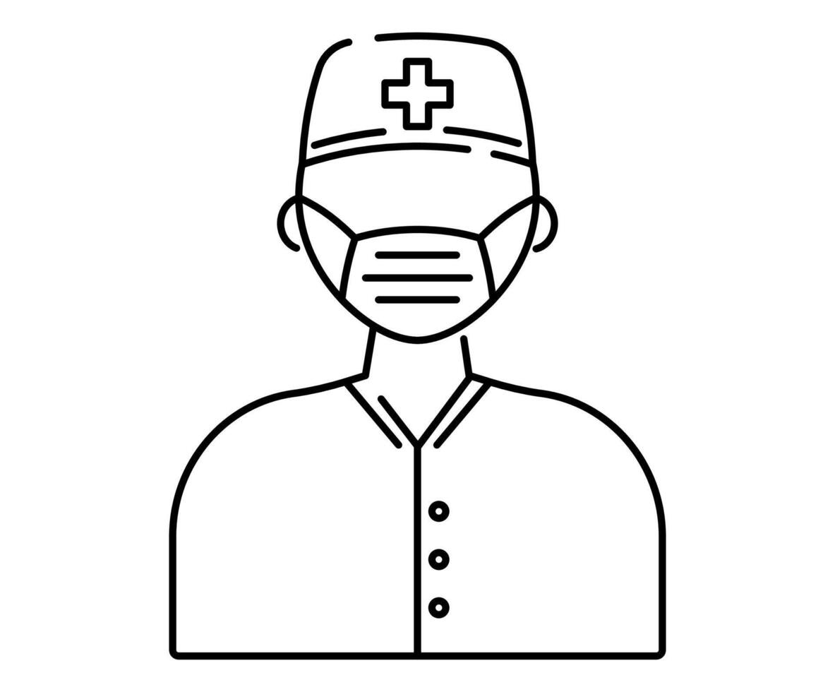 vettore isolato linea medico icona. medico o infermiera indossare un' viso maschera.