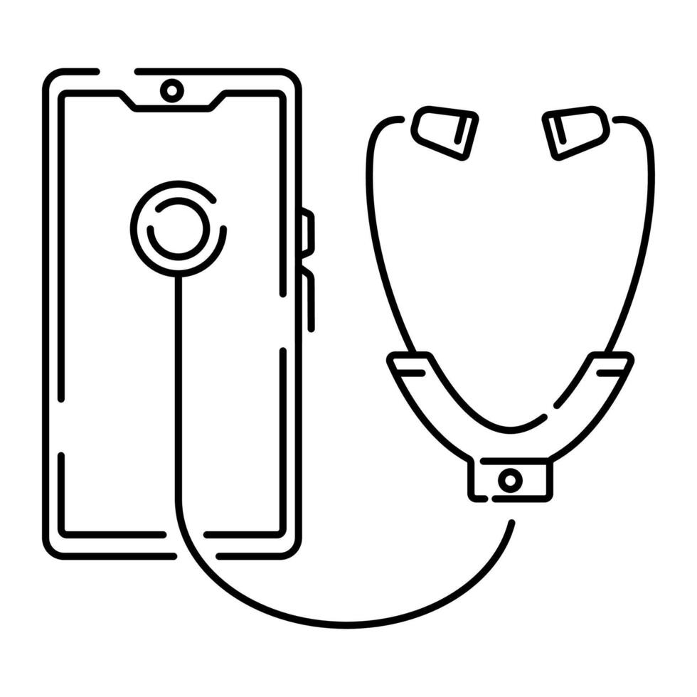 vettore isolato medico linea icona. smartphone icona con stetoscopio, digitale in linea medico cura e medico appuntamento.