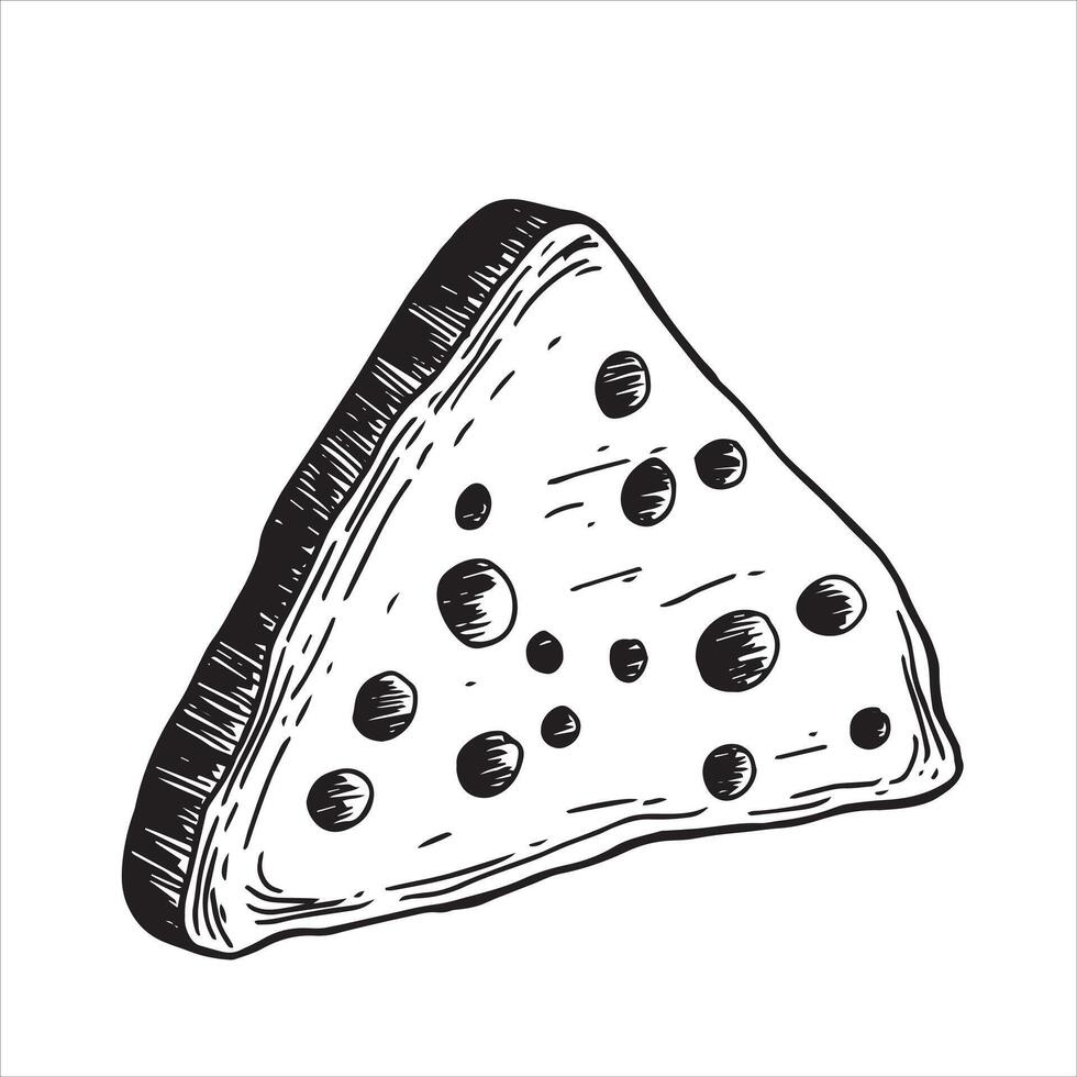 pezzo di formaggio, nero e bianca illustrazione nel schizzo stile, incisione. Vintage ▾ disegno, azienda agricola Prodotto vettore