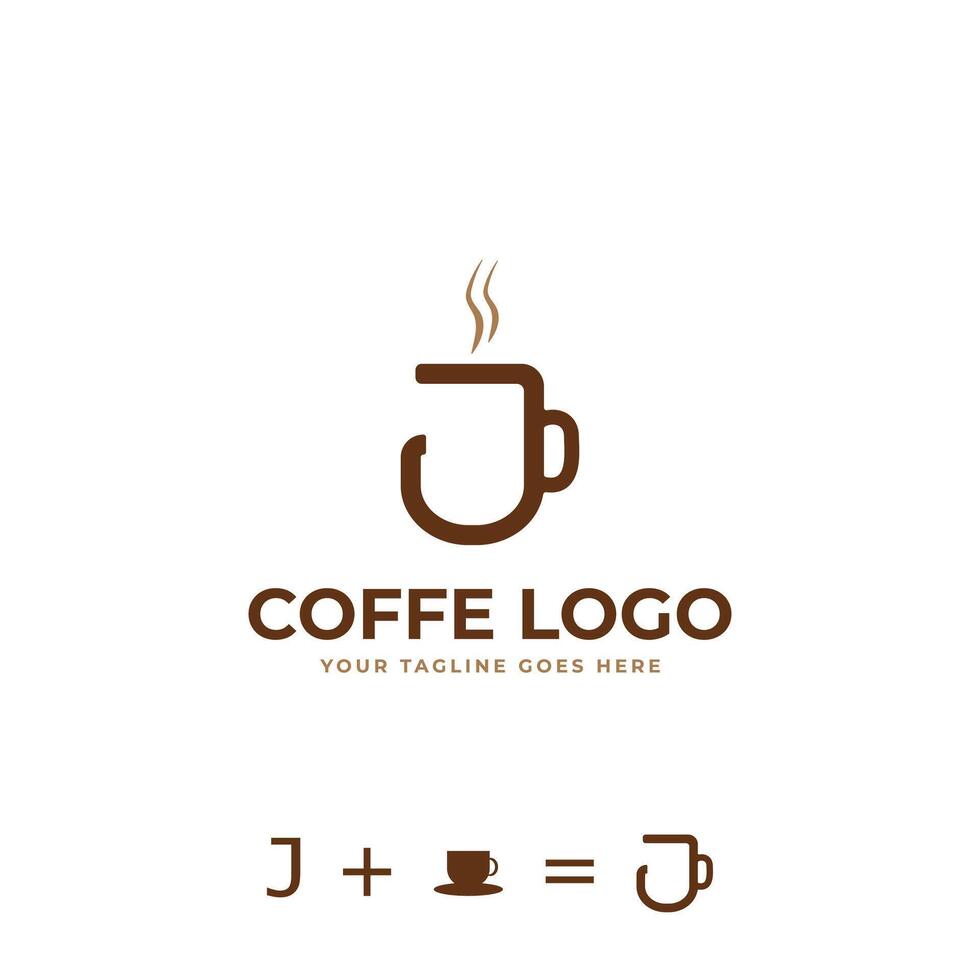 caffè logo disegno, j iniziale tazza disegno, lettera logo vettore