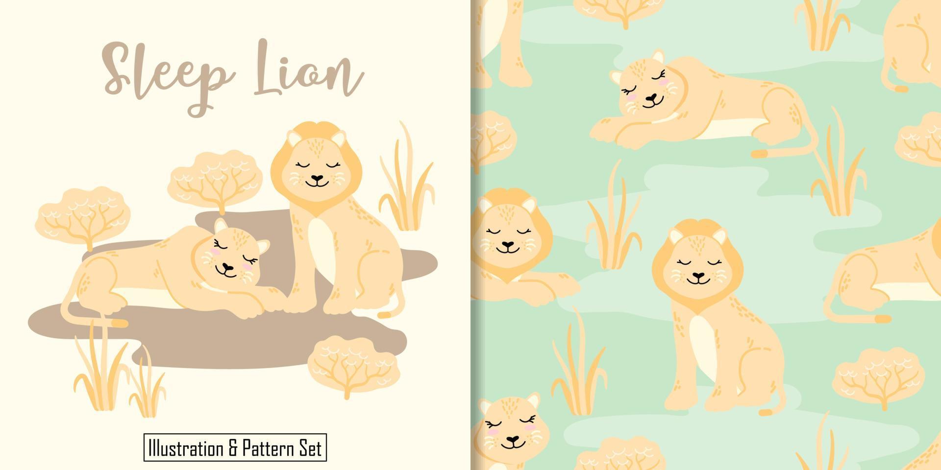 carino leone modello senza cuciture con illustrazione cartone animato baby shower card vettore