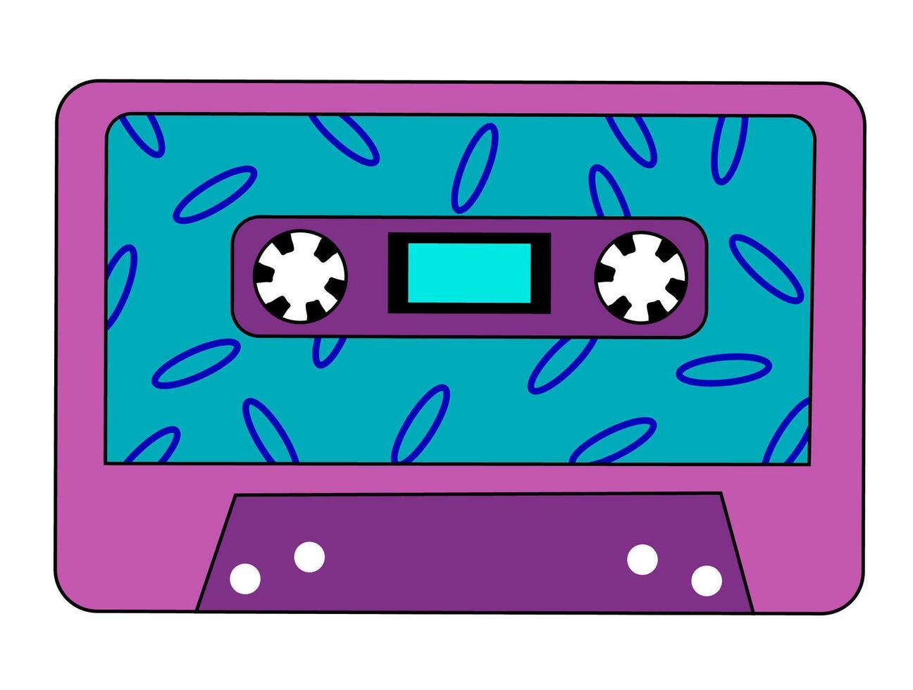 retrò Vintage ▾ Audio musica cassetta con magnetico nastro. viola e blu colori. astratto design nel anni 90, anni 80, 70s stile. vettore piatto illustrazione.