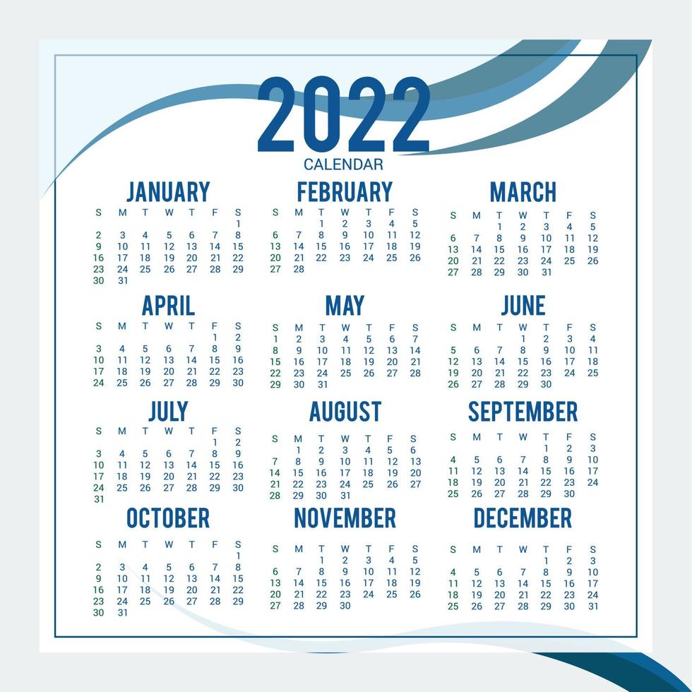 modello di calendario annuale del nuovo anno 2022 vettore