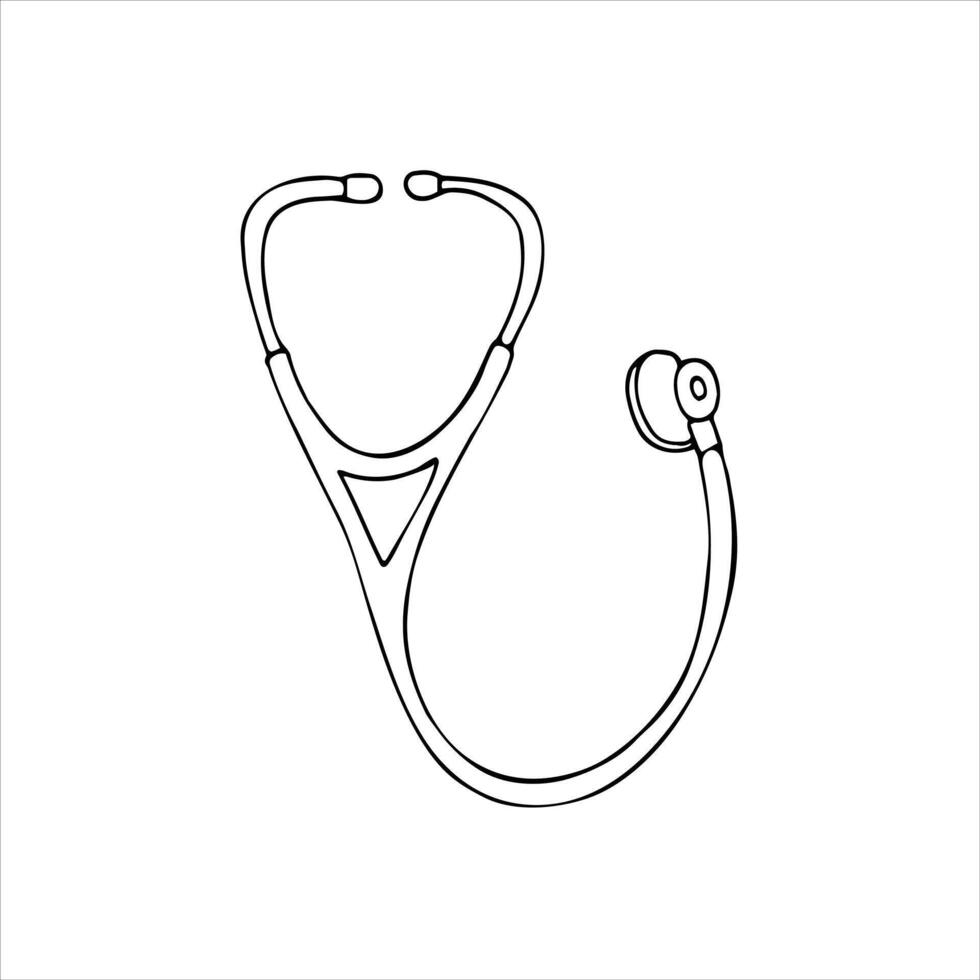 disegnato a mano stetoscopio. vettore schema stetoscopio nel scarabocchio stile. medico elemento. illustrazione isolato su bianca sfondo.