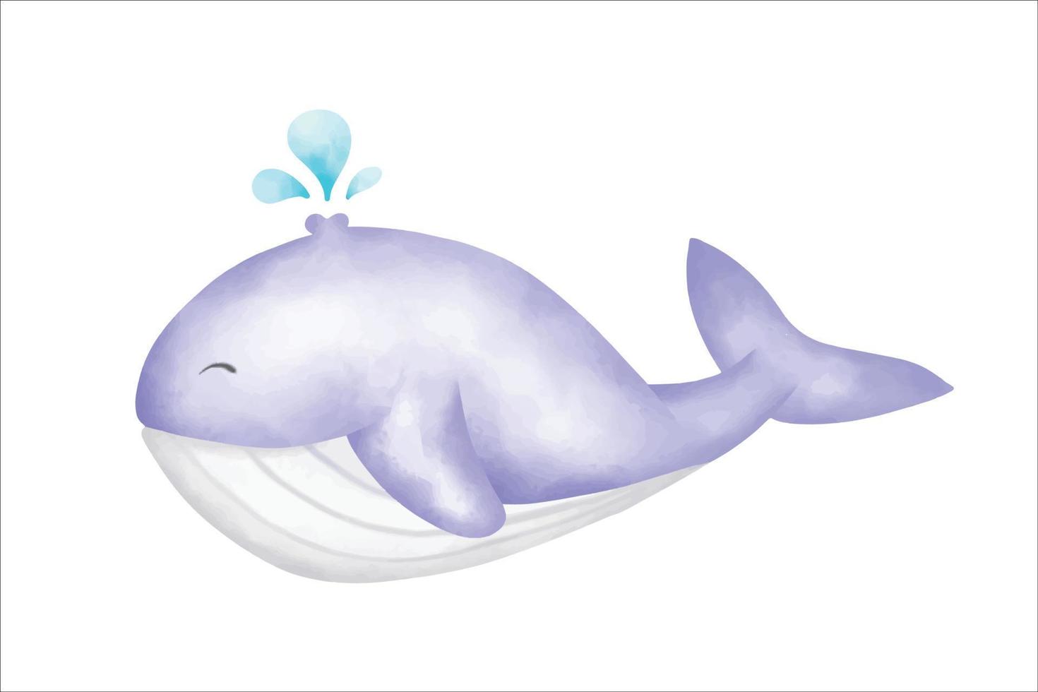 illustrazione disegnata a mano di balena carina acquerello vettore