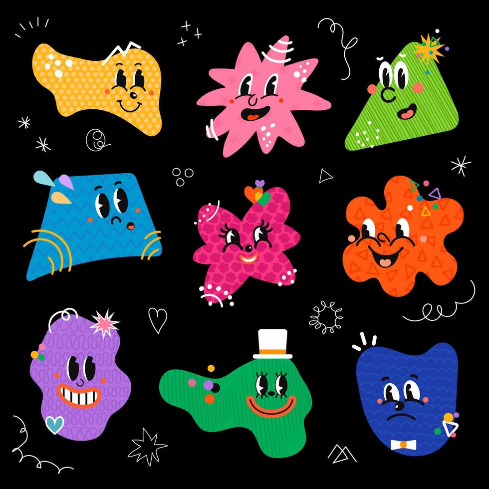illustrazioni di diverso cartone animato personaggi forme vettore