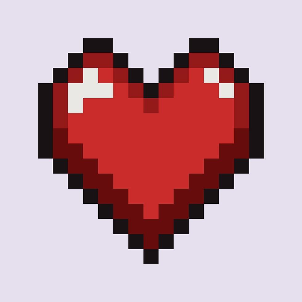pixel arte rosso cuore isolato su bianca sfondo. vettore 8 bit cuori forma. cartone animato amore simbolo sfondo. retrò icona, 8 bit video gioco concetto
