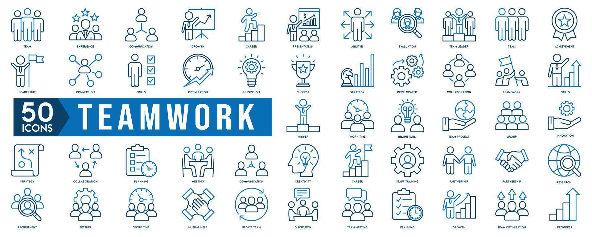 attività commerciale lavoro di squadra, squadra costruzione, opera gruppo e umano risorse minimo magro linea ragnatela icona impostare. glip icone collezione. semplice vettore illustrazione