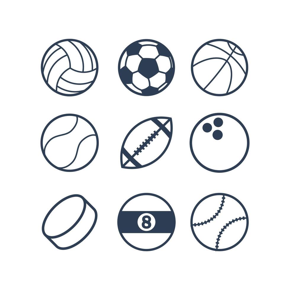 gli sport palle piatto linea vettore icona impostato