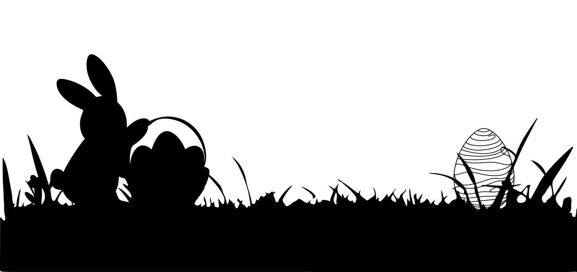 contento Pasqua uovo giorno con bambini, coniglietto. coniglio e erba silhouette senza soluzione di continuità su trasparente sfondo vettore