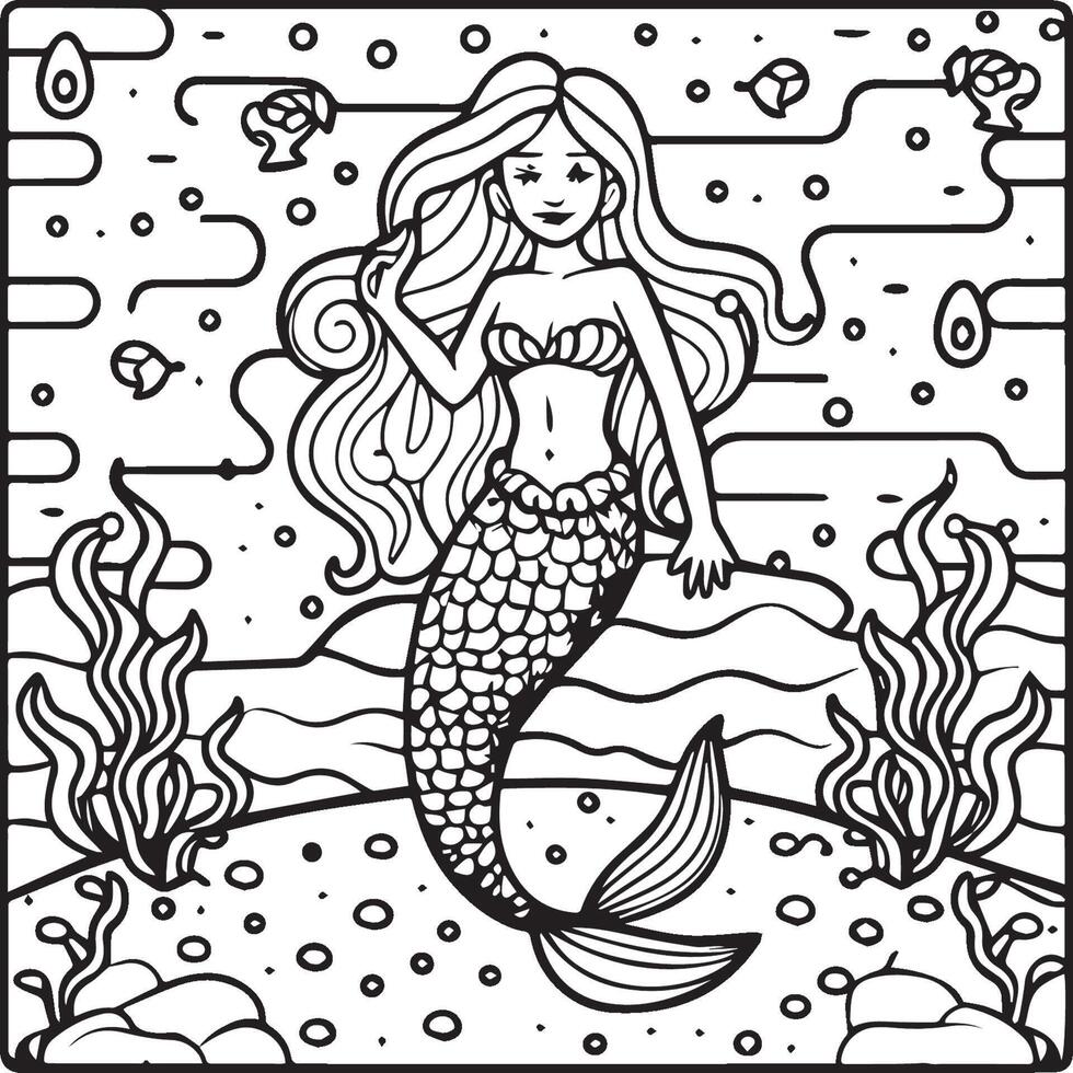 sirena colorazione pagine per colorazione libro. sirena schema colorazione pagine. sirena colorazione pagine vettore