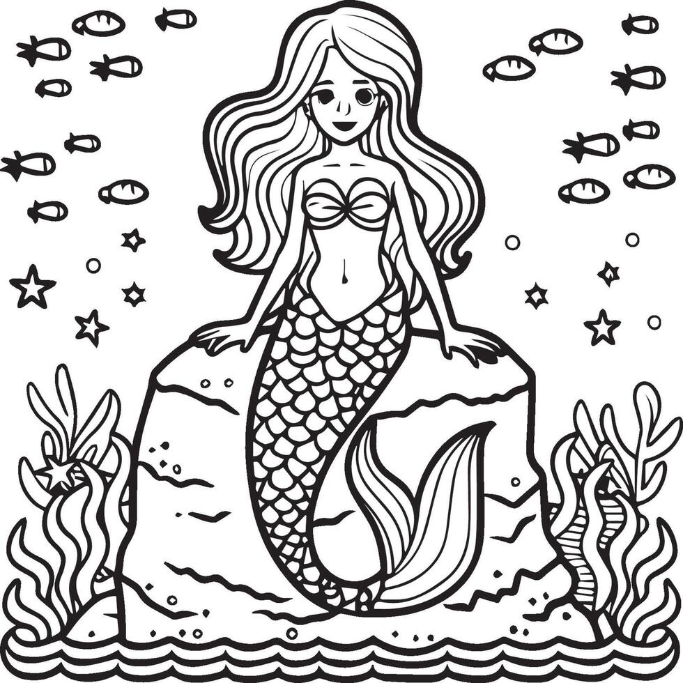 sirena colorazione pagine per colorazione libro. sirena schema colorazione pagine. sirena colorazione pagine vettore