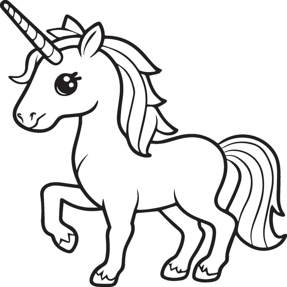 unicorno colorazione pagine. unicorno schema vettore immagini. carino design unicorno schema vettore