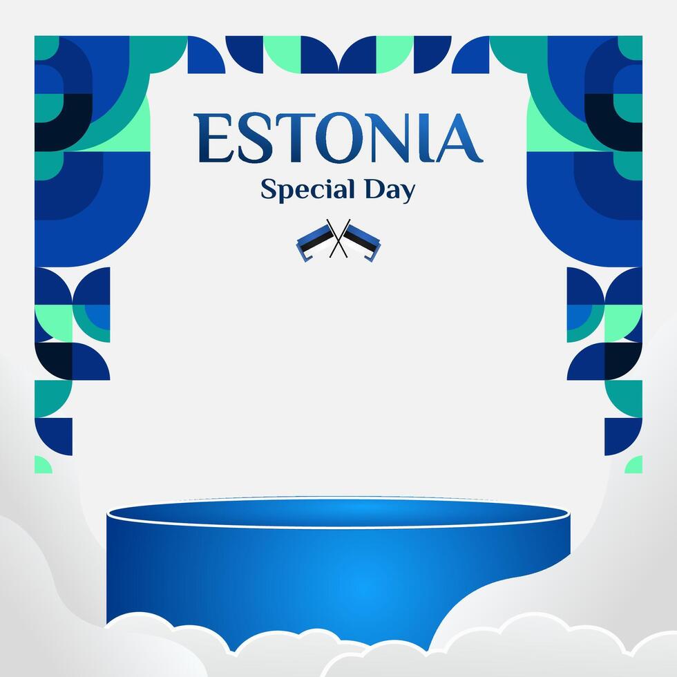 contento Estonia indipendenza giorno bandiera nel moderno geometrico stile. piazza bandiera per sociale media e Di Più con tipografia. vettore illustrazione per nazionale vacanza celebrazione festa.