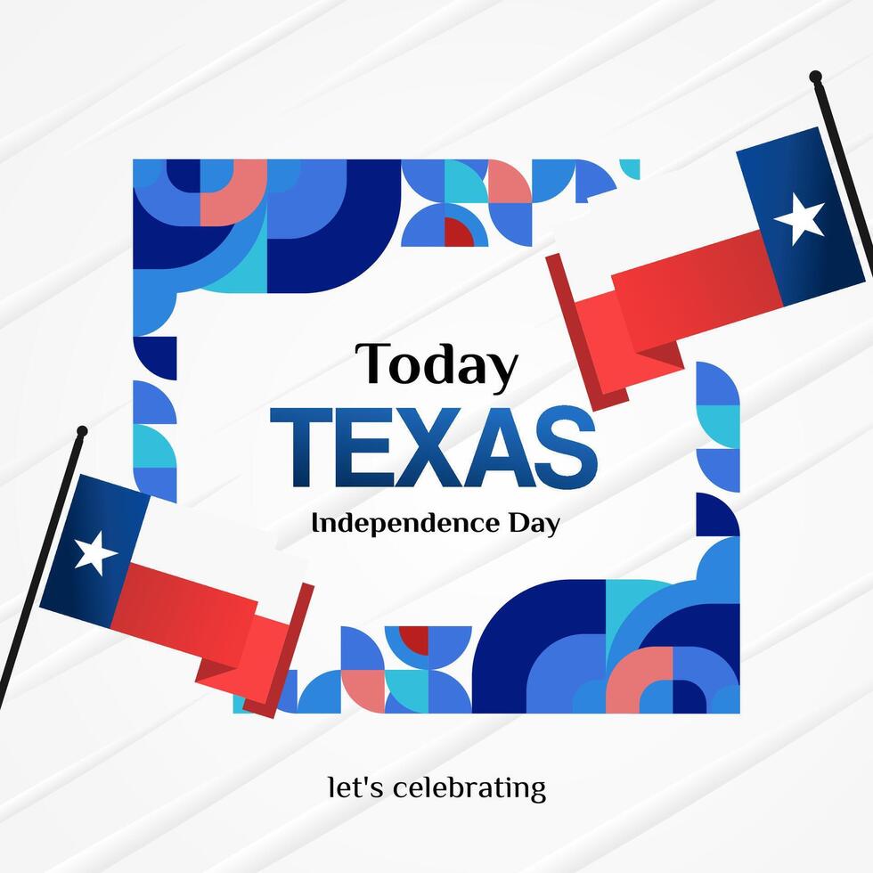 Texas indipendenza giorno bandiera nel colorato moderno geometrico stile. piazza saluto carta copertina contento nazionale indipendenza giorno con tipografia. vettore illustrazione per nazionale vacanza celebrazione festa