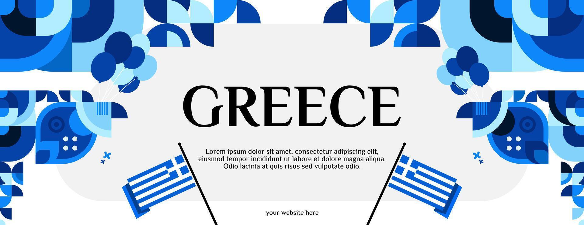 Grecia indipendenza giorno bandiera nel moderno geometrico stile. largo bandiera per sito web, sociale e Di Più con tipografia. illustrazione per nazionale vacanza celebrazione festa. contento greco indipendenza giorno vettore
