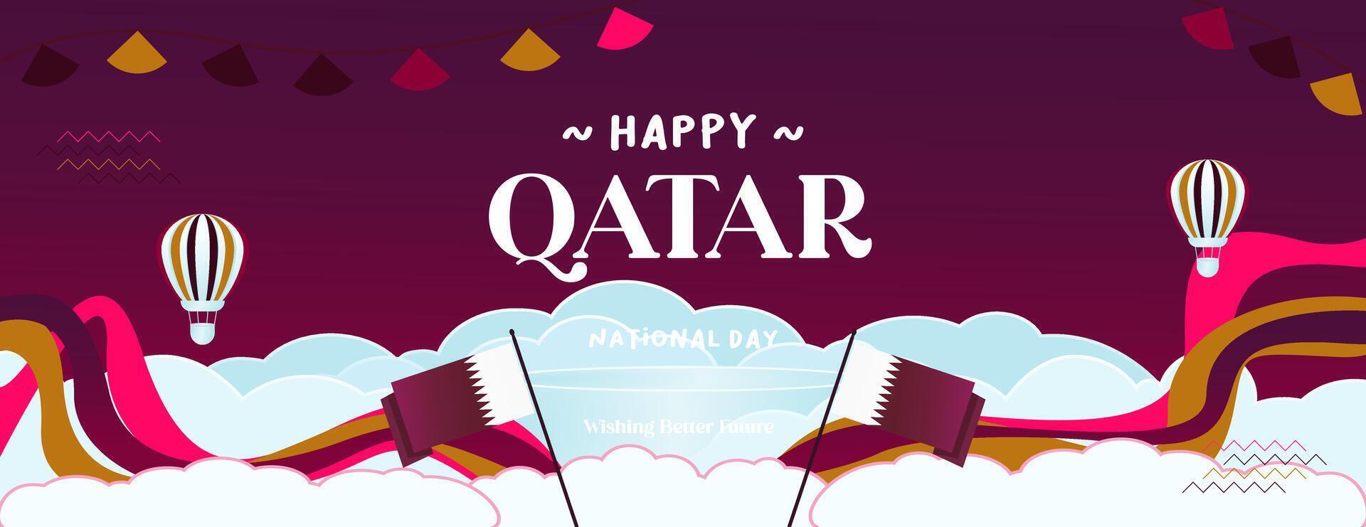 Qatar nazionale giorno bandiera nel colorato moderno geometrico stile. Qatar nazionale indipendenza giorno saluto carta copertina con tipografia. vettore illustrazione per nazionale vacanza celebrazione festa