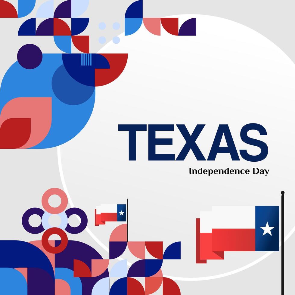 Texas indipendenza giorno bandiera nel colorato moderno geometrico stile. piazza saluto carta copertina contento nazionale indipendenza giorno con tipografia. vettore illustrazione per nazionale vacanza celebrazione festa