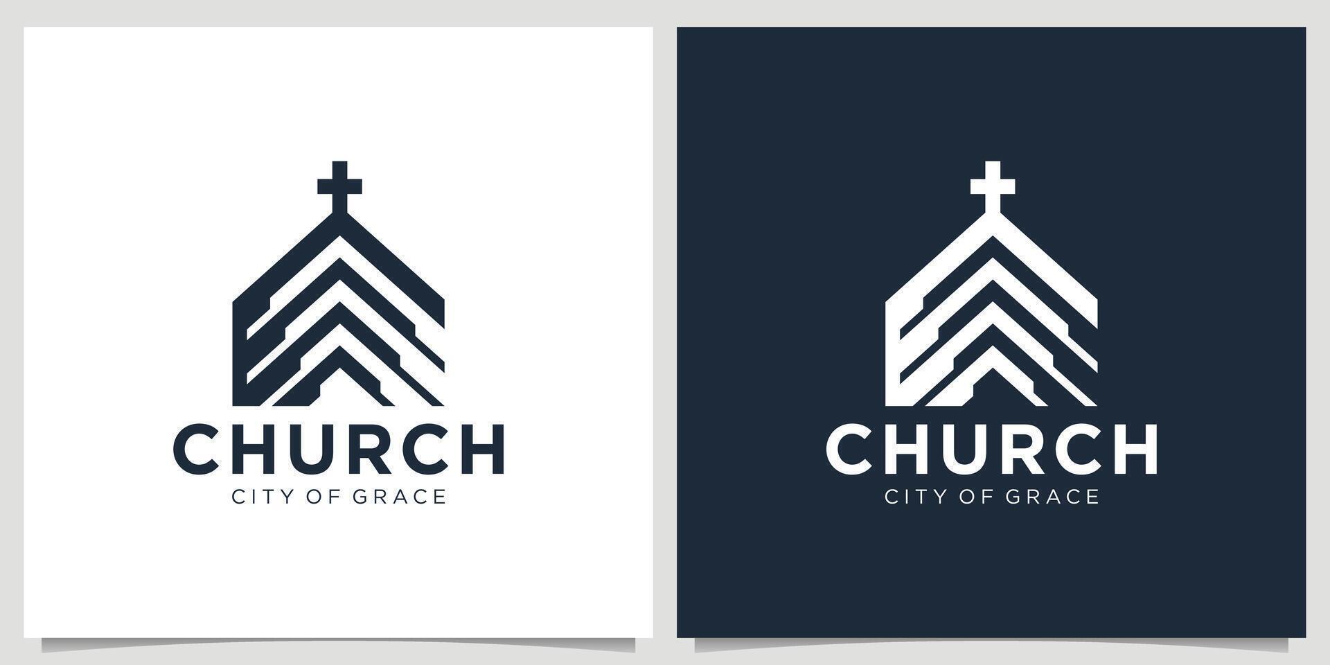 creativo Chiesa logo modello con geometrico costruire forma design concetto. vettore