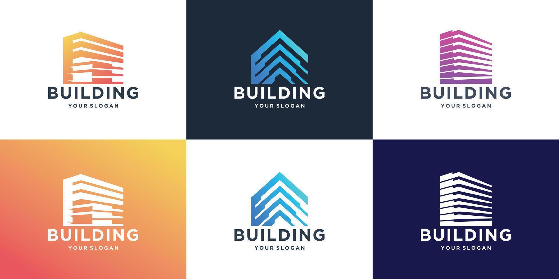 impostato di edificio logo design ispirazione, colorato vero tenuta costruire logo collezione. vettore