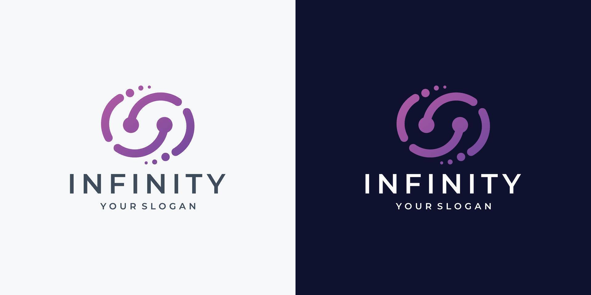 infinito punto Tech logo design ispirazione. linea arte stile moderno infinito, ciclo continuo simbolo marchio. vettore