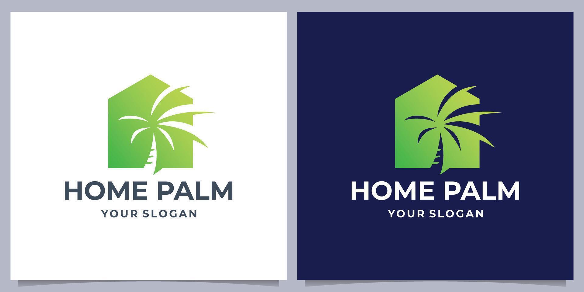 palma casa con verde colore logo design ispirazione. silhouette palma nel casa spazio vettore illustrazione