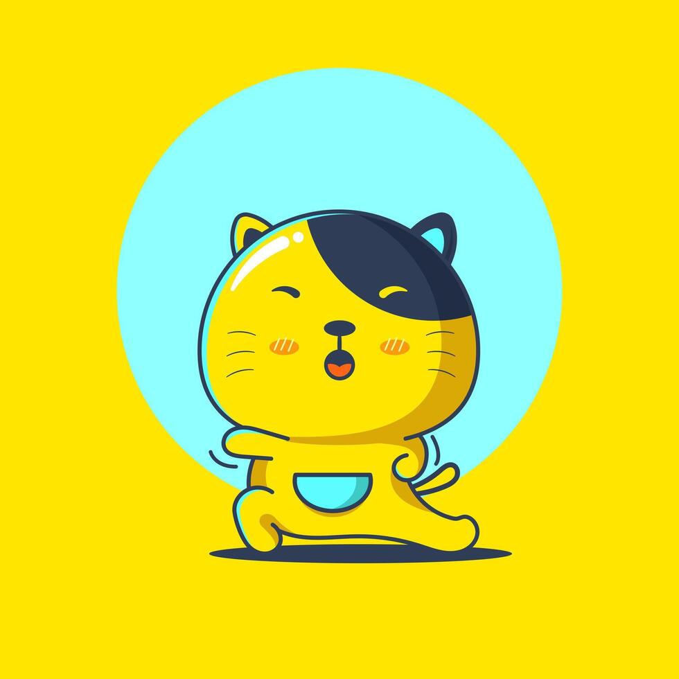 carino giallo gatto personaggio cartone animato nel marziale arti posa illustrazione vettore