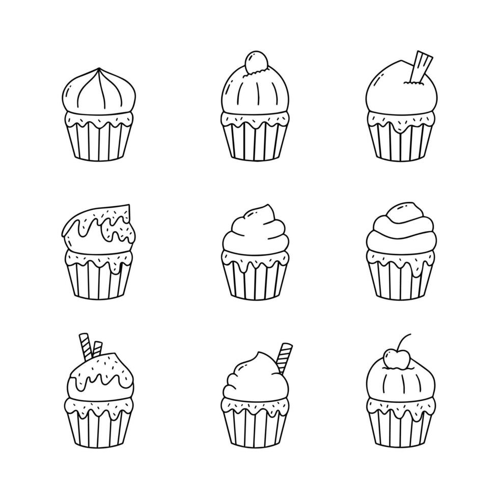 Cupcake scarabocchio linea vettore illustrazione