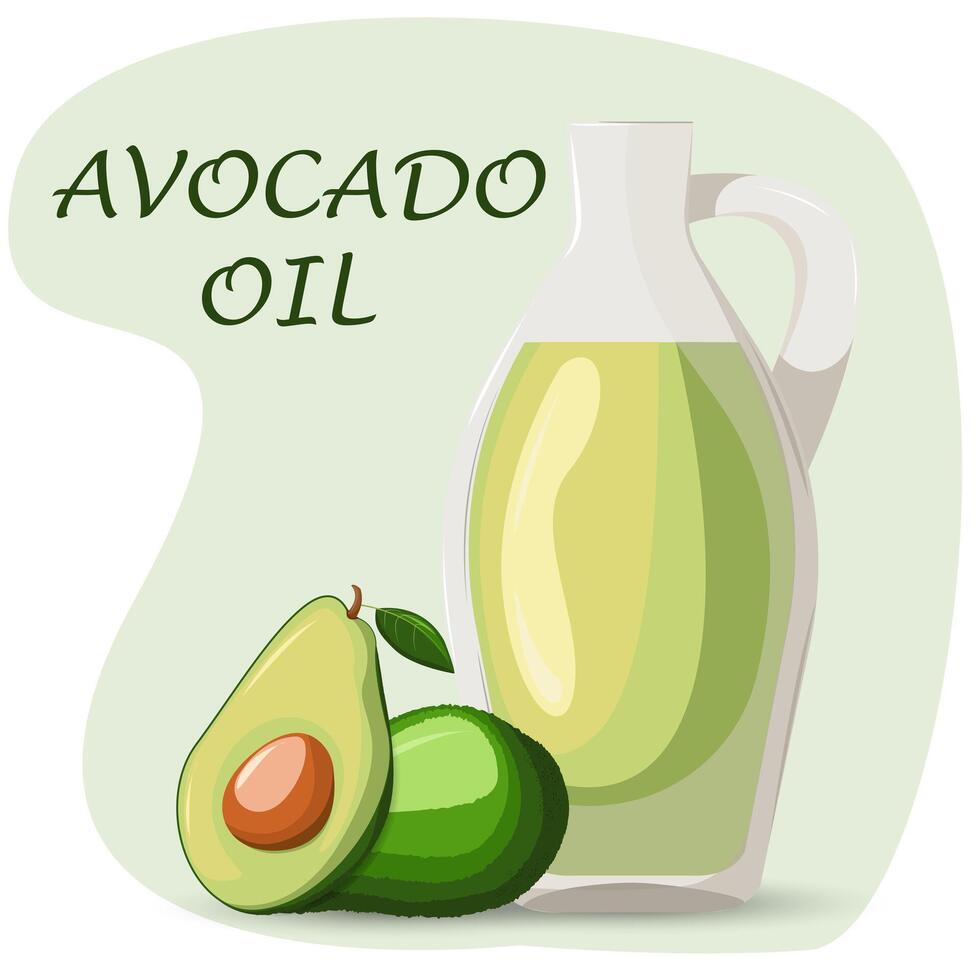 avocado totale e metà. avocado olio. salutare verdure e vegetariano cibo. fresco biologico cibo, salutare mangiare. fatto nel cartone animato piatto stile vettore