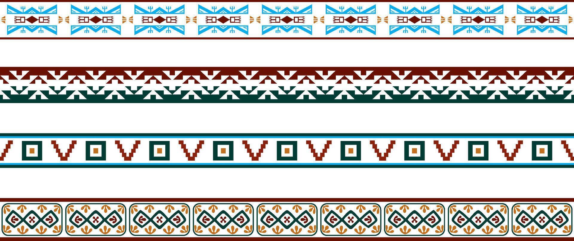 vettore impostato di senza soluzione di continuità colorato confine ornamenti. nativo americano tribale struttura.