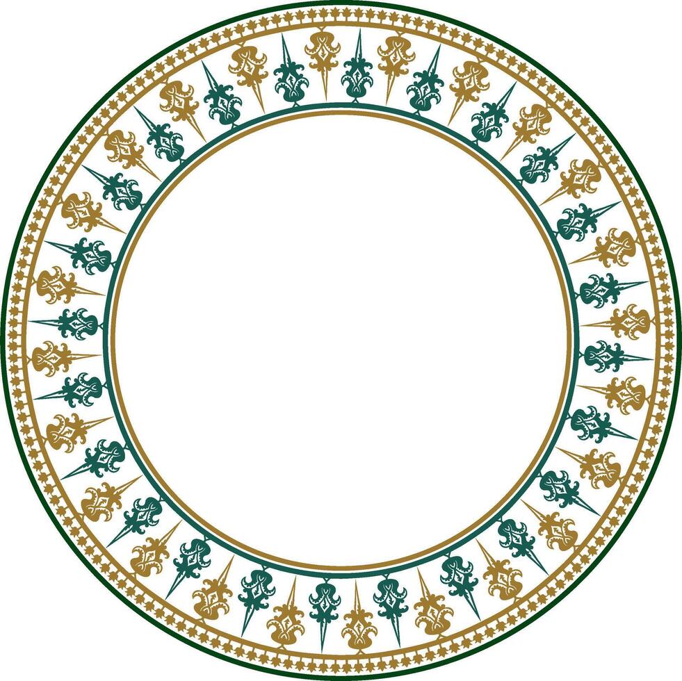 vettore d'oro e verde il giro bizantino ornamento. cerchio, confine, telaio di antico Grecia e orientale romano impero. decorazione di il russo ortodosso Chiesa.