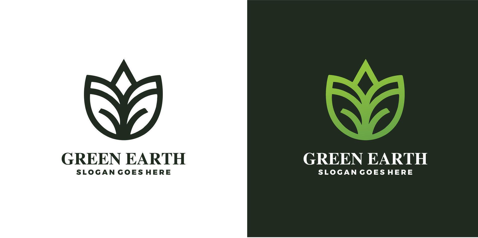 verde terra logo design con albero foglia globo vettore icona design modello gratuito vettore