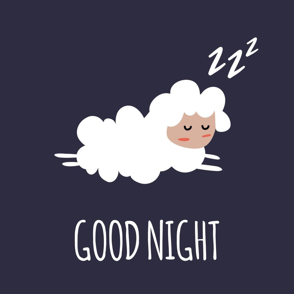 carino agnello nel cartone animato stile è dormendo. bene notte auguri. vettore