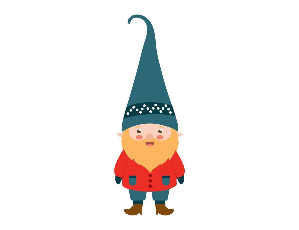 carino gnomo con grande cappello illustrazione. gnomo o elfo clipart per bambini nel scandinavo e piatto stile vettore