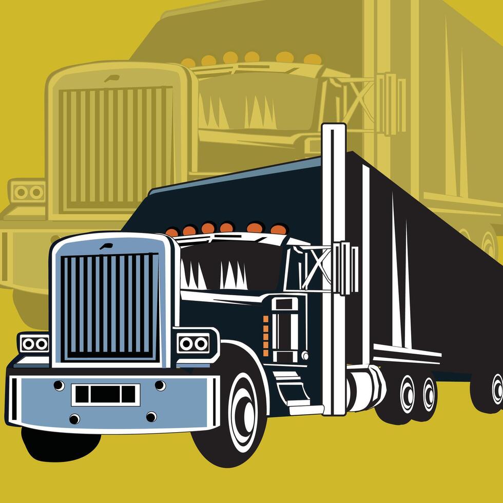 un' grande semi camion è mostrato nel un' cartone animato stile vettore