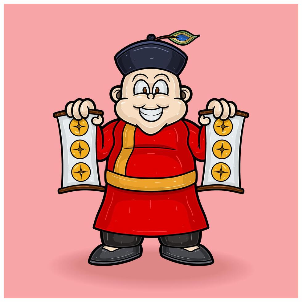 portafortuna personaggio di Cinese Grasso persone con i soldi simbolo per nuovo anno. vettore
