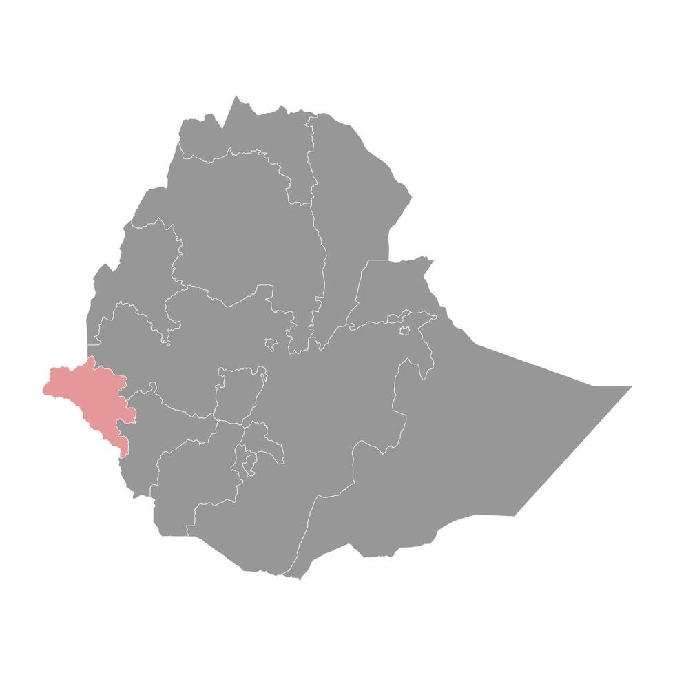 gambela regione carta geografica, amministrativo divisione di Etiopia. vettore illustrazione.
