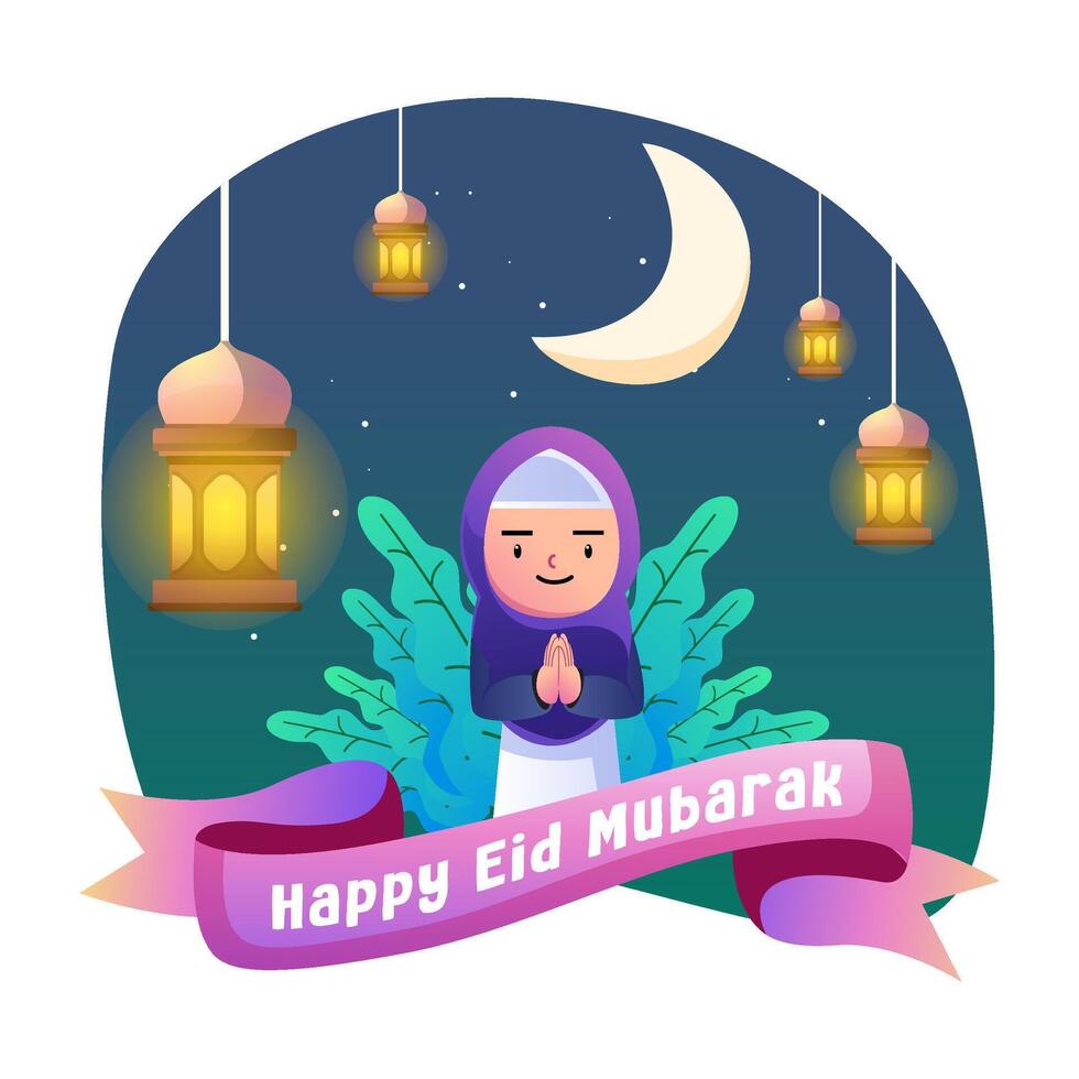 contento eid mubarak bambini illustrazione vettore