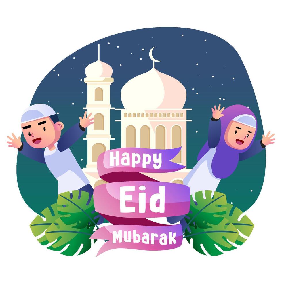 contento eid mubarak bambini illustrazione vettore